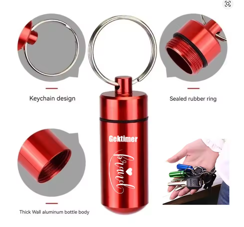 Pill Box Key Drug Chain Holder Waterproof Aluminium Tablets Medicine Container