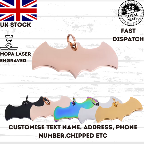 Engraved Pet Tag Halloween Fly Bat Tag Stainless Steel Collar Keychain Dog Cat