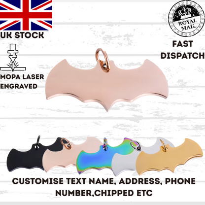Engraved Pet Tag Halloween Fly Bat Tag Stainless Steel Collar Keychain Dog Cat