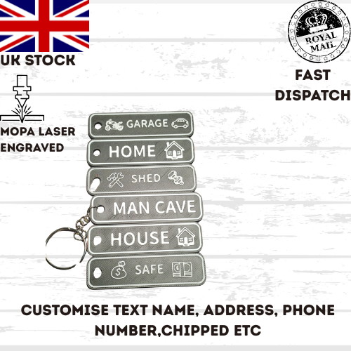 4D Customisable Car BLACK-WHITE Reg Plate Keyring Keychain Personalised