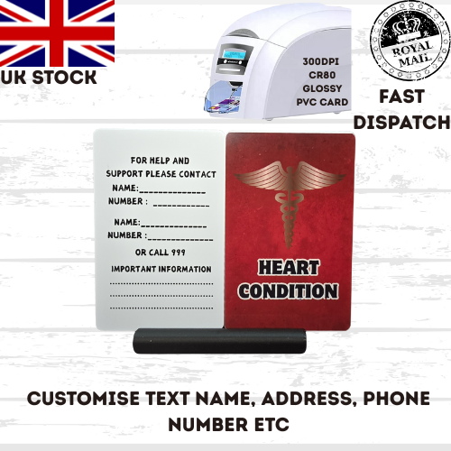Medical awareness disability card. Printed Plastic Card see options