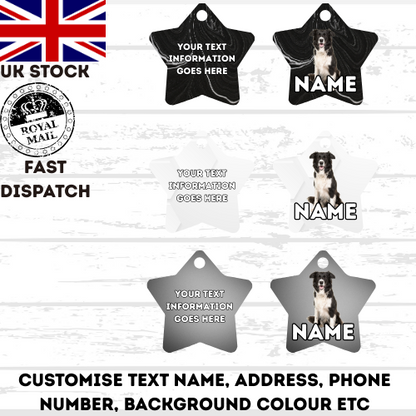 BORDER COLLIE Dog Pet Personalise Own Photo Round, Bone, Military Tag