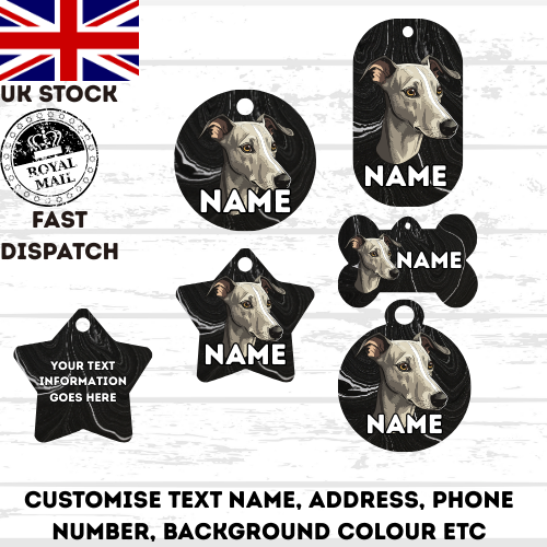 GREYHOUND Dog Pet Personalise Own Photo Round, Bone, Military Tag