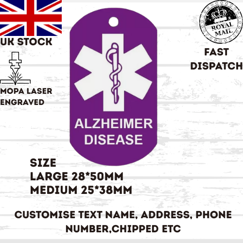 ALZHEIMER ICE TAG ID Medical Alert Keyring, Personalized UK stock