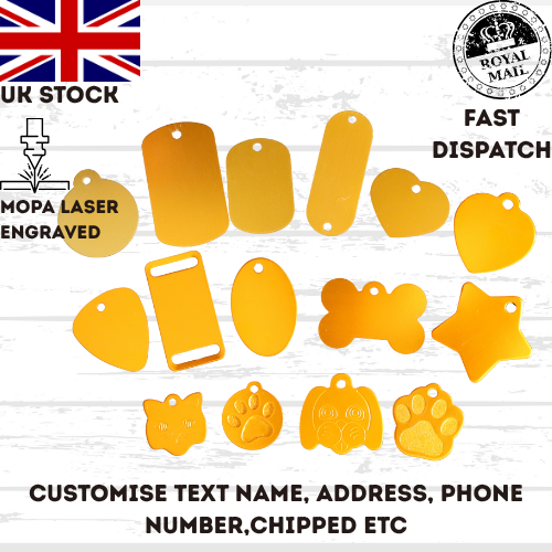 Dog Tag Gold Engraved Personalised ID Name Disc Pet Cat Tags Animal Cat Collar