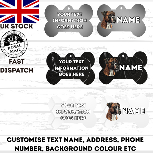 BOXER Dog Pet Personalise Own Photo Round, Bone, Military Tag