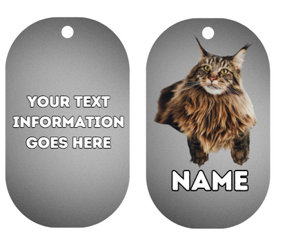 MAINCOON Cat Pet Personalised Own Photo Round, Dog Bone, Military Tag
