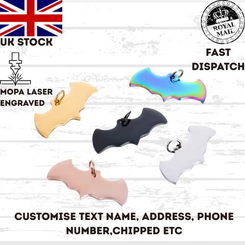 Engraved Pet Tag Halloween Fly Bat Tag Stainless Steel Collar Keychain Dog Cat