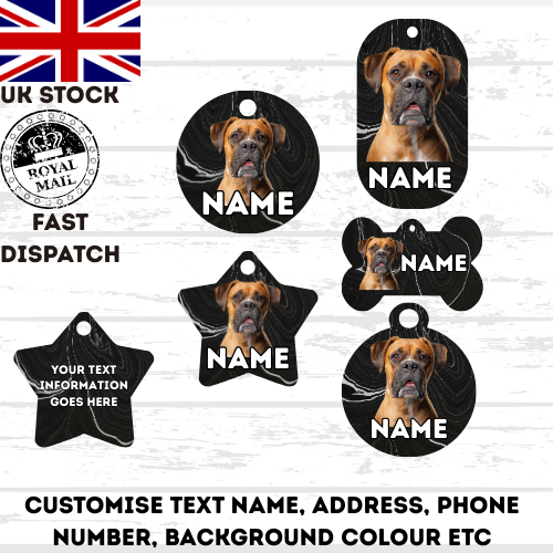 BOXER Dog Pet Personalise Own Photo Round, Bone, Military Tag