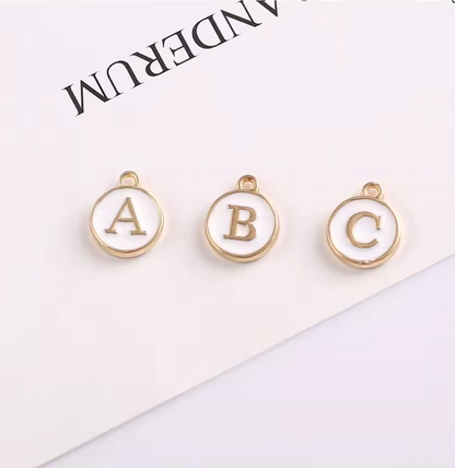 White&Gold A-Z Letter Charms Enamel Alphabet Pendant Initial Jewellery Making