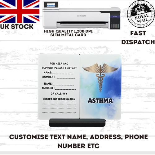 Medical awareness disability card & lanyard Printed Slim Metal Card  see options