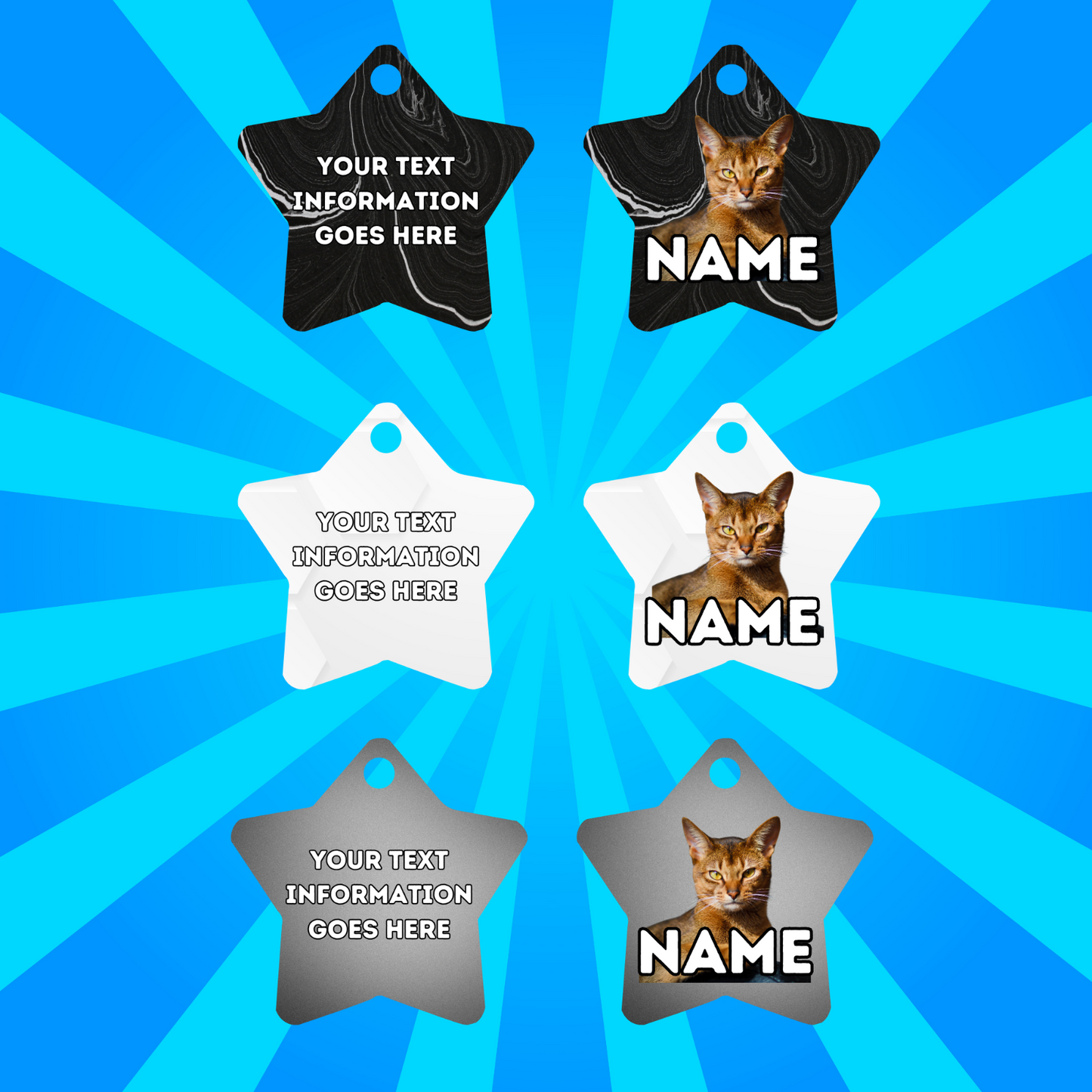 ABYSSINIAN Cat Tag Pet Personalised Your Own Photo Round, Dog Bone, Military Tag