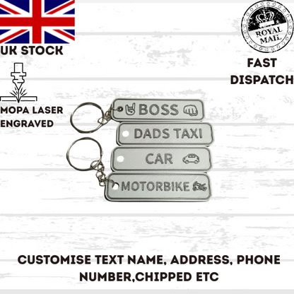 4D Customisable Car GREY-BLACK Reg Plate Keyring Keychain Personalised