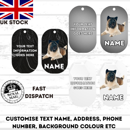 AMERICAN AKITA Dog Pet Personalise Own Photo Round, Dog Bone, Military Tag