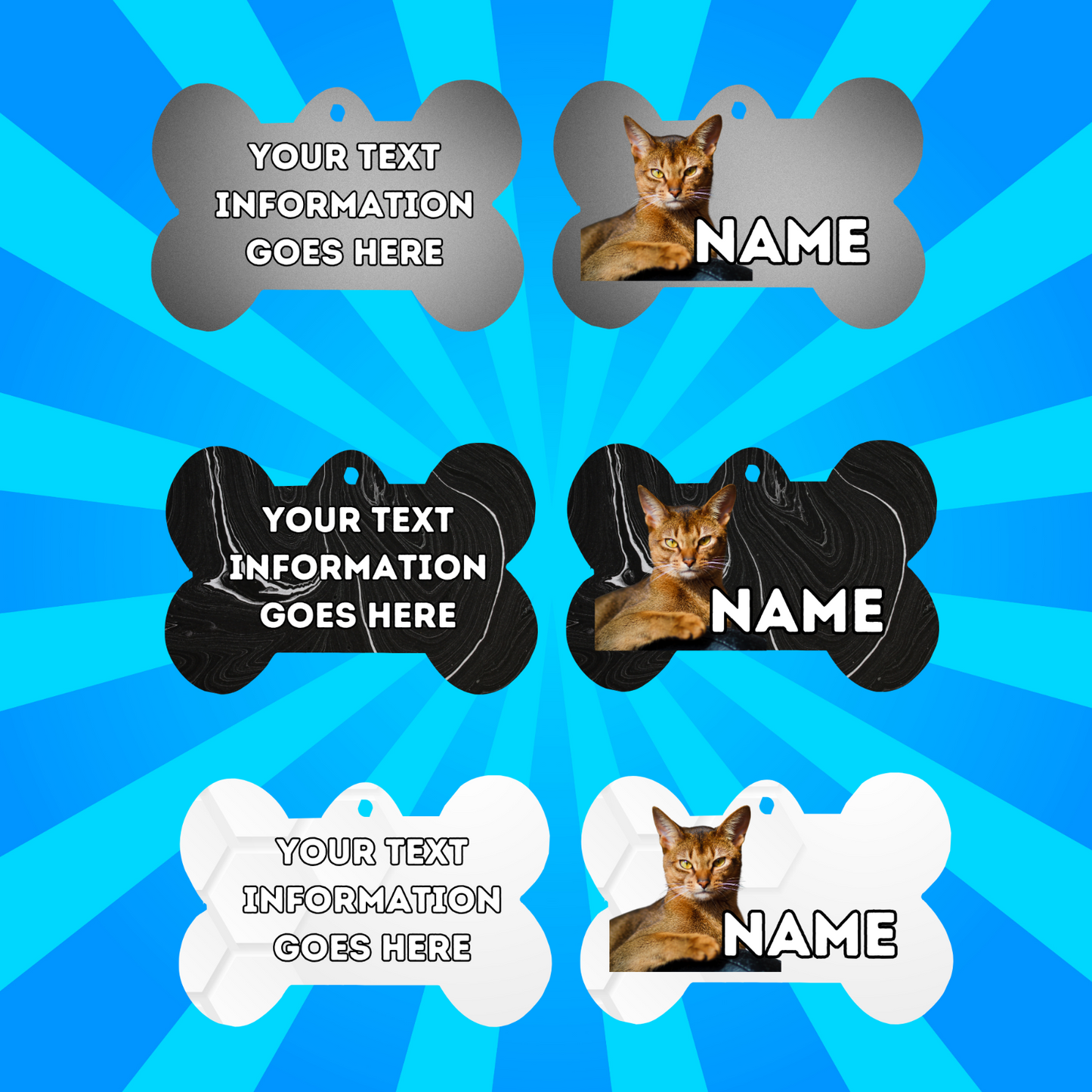 ABYSSINIAN Cat Tag Pet Personalised Your Own Photo Round, Dog Bone, Military Tag