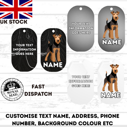 AIREDALE TERRIER TAG Dog Pet Personalise Own Photo Round, Dog Bone, Military Tag
