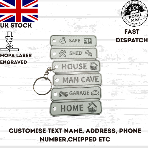 4D Customisable Car GREY-BLACK Reg Plate Keyring Keychain Personalised