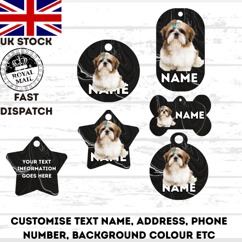 SHIH TZU Dog Personalised Your Own Photo Round Dog Bone, Military Tag
