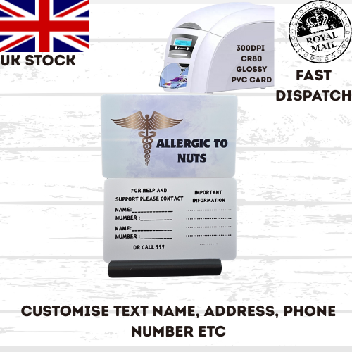 Medical awareness disability card. Printed Plastic Card see options