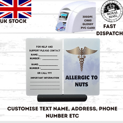 Medical awareness disability card & lanyard. Printed Plastic Card see options