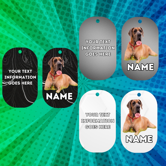 GREAT DANE Dog Pet Personalise Own Photo Round, Bone, Military Tag