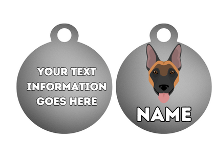 BELGIAN MALINOIS Dog Pet Personalise Own Photo Round, Bone, Military Tag