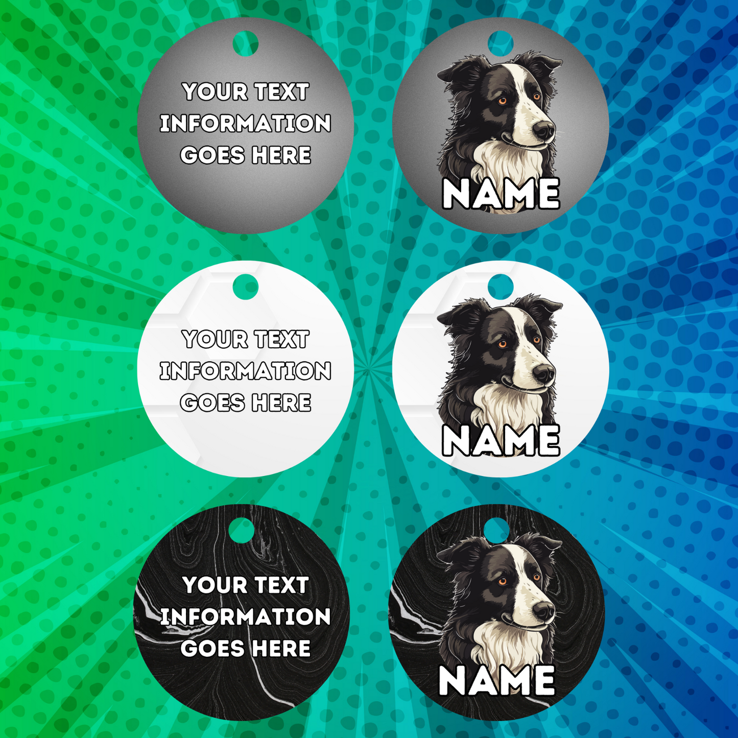 BORDER COLLIE TAG Dog Pet Personalised Your Own Photo Round