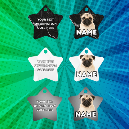 PUG Cat Tag Pet Personalised Your Own Photo STAR Shape Tag