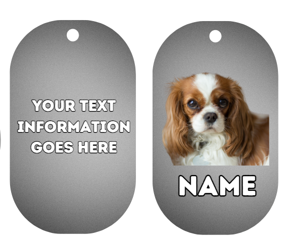 KING CHARLES CAVALIER Dog Pet Personalise Own Photo Round, Bone, Military Tag