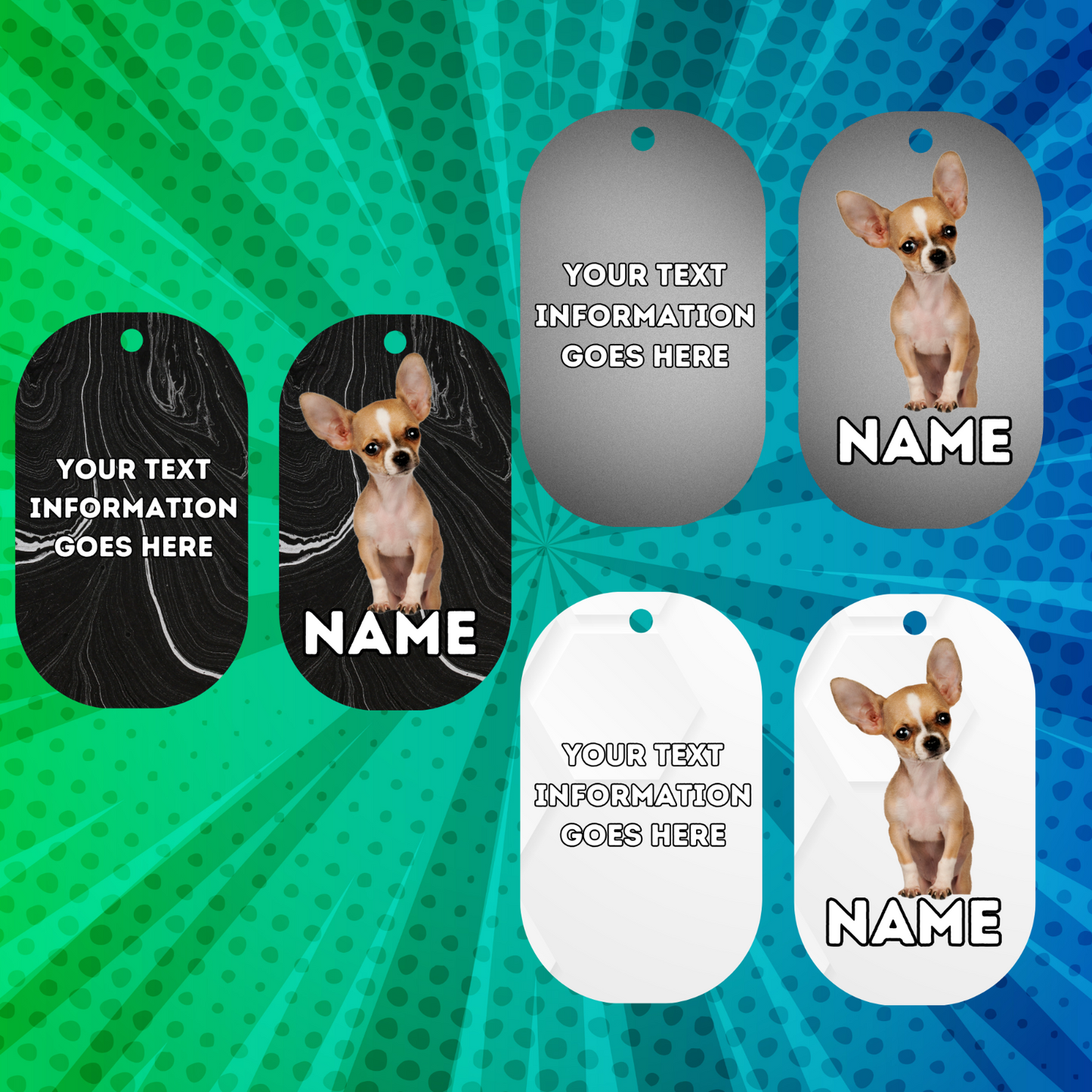 CHIHUAHUA Dog Pet Personalise Own Photo Round, Bone, Military Tag