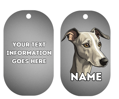 GREYHOUND Dog Pet Personalise Own Photo Round, Bone, Military Tag