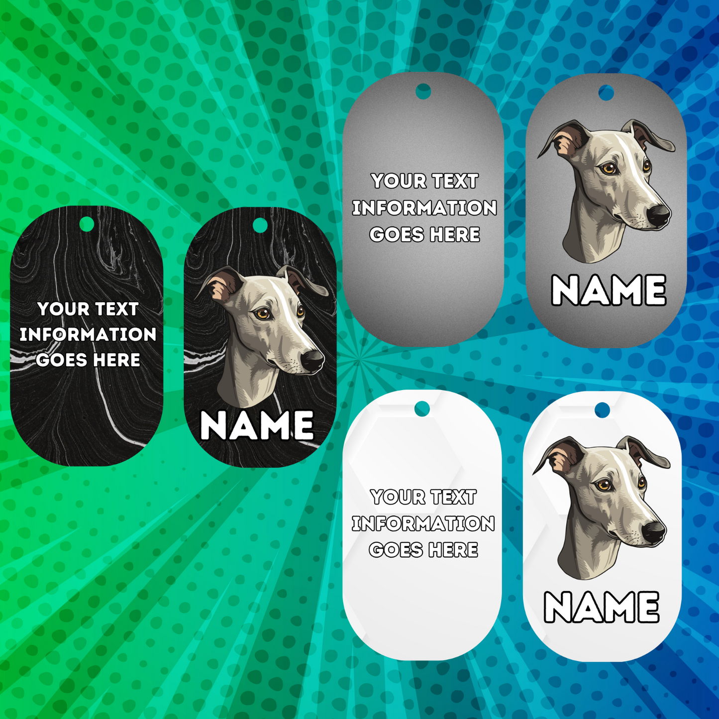 GREYHOUND Dog Pet Personalised Your Own Photo Military Style Tag