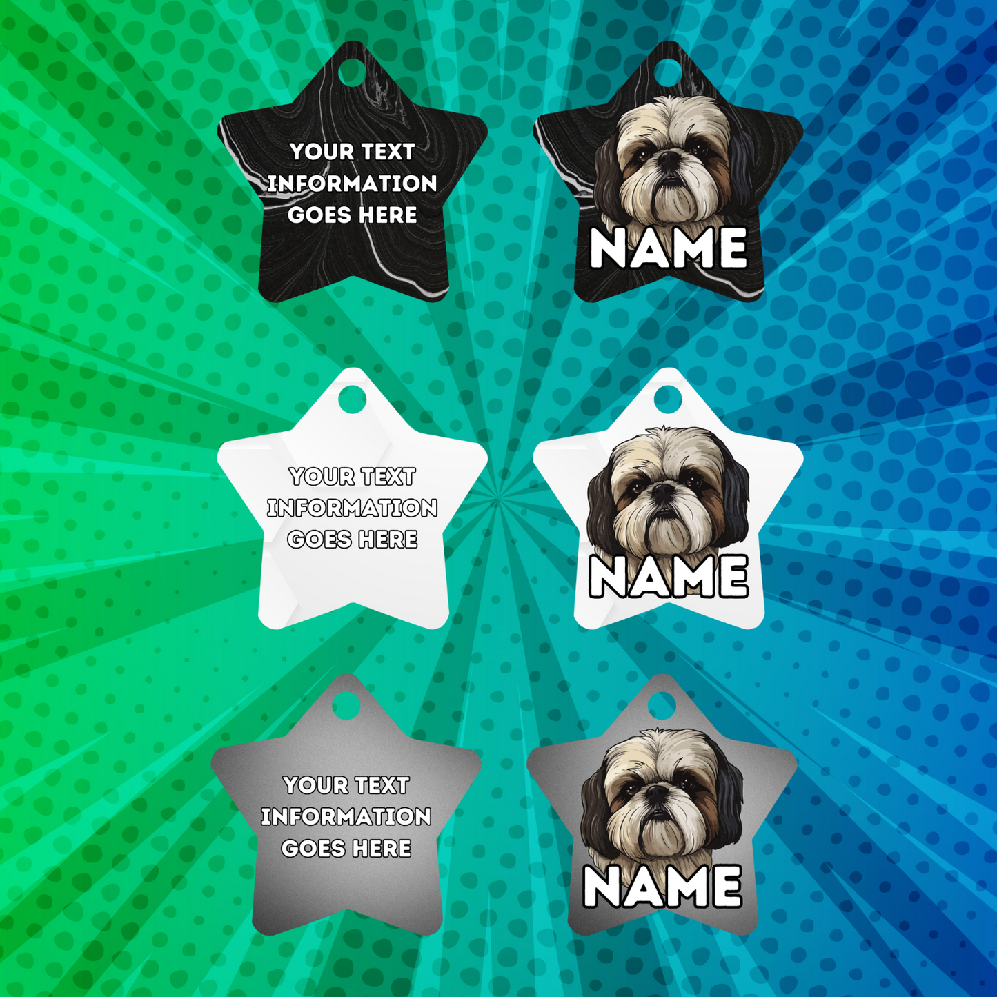 SHIH TZU Cat Tag Pet Personalised Your Own Photo STAR Shape Tag