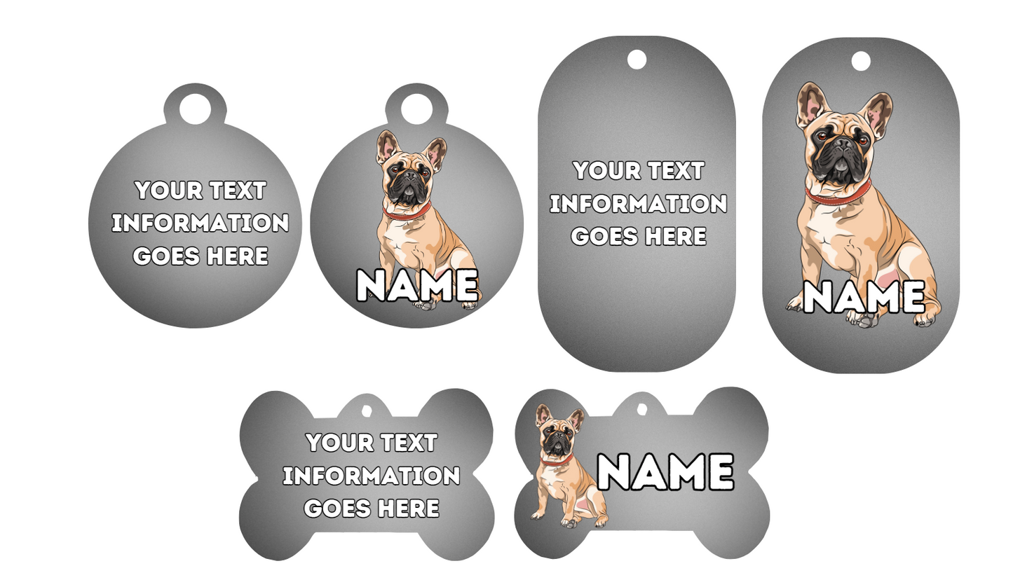 FRENCH BULLDOG Dog Pet Personalise Own Photo Round, Bone, Military Tag