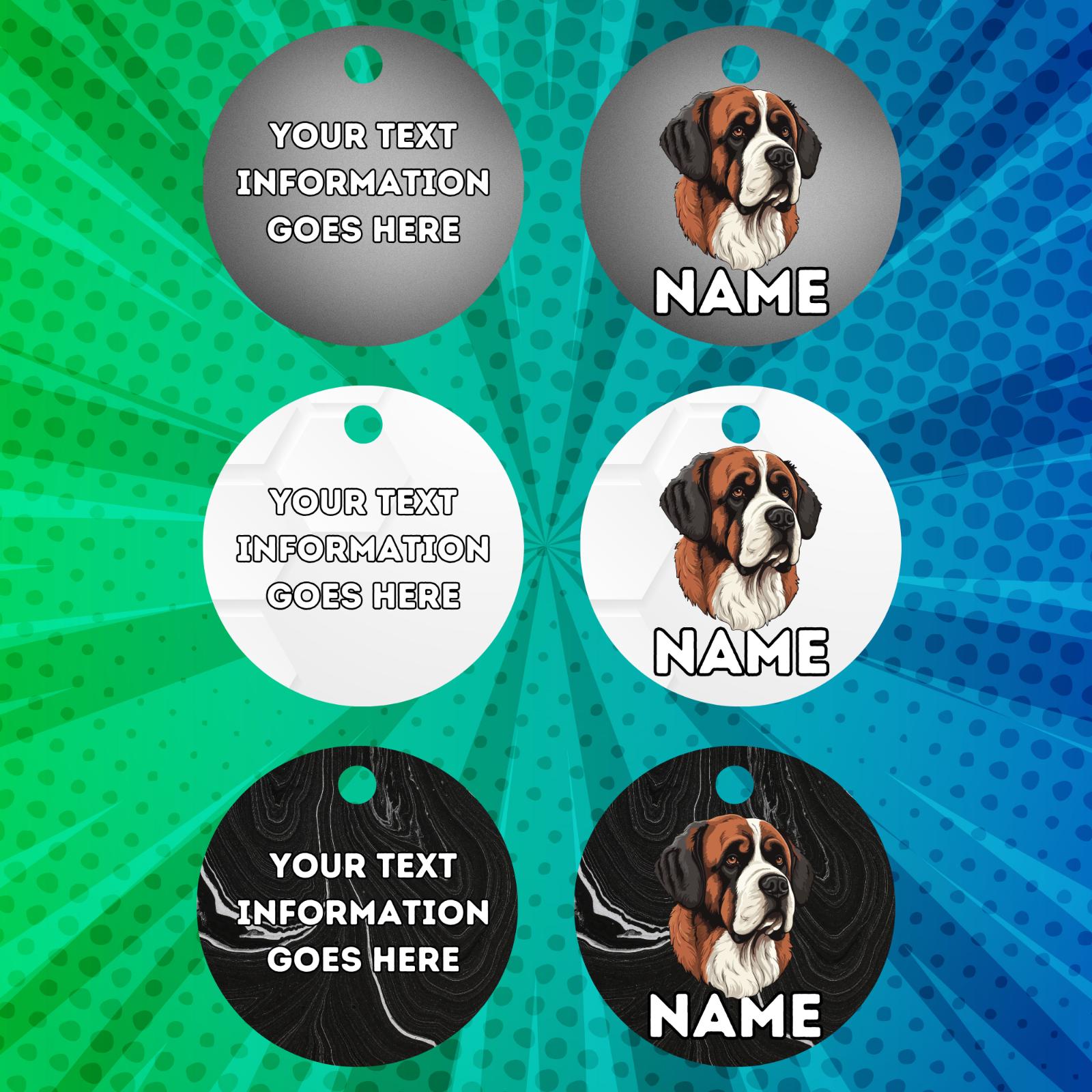 ST. BERNARD TAG Dog Pet Personalised Your Own Photo Round