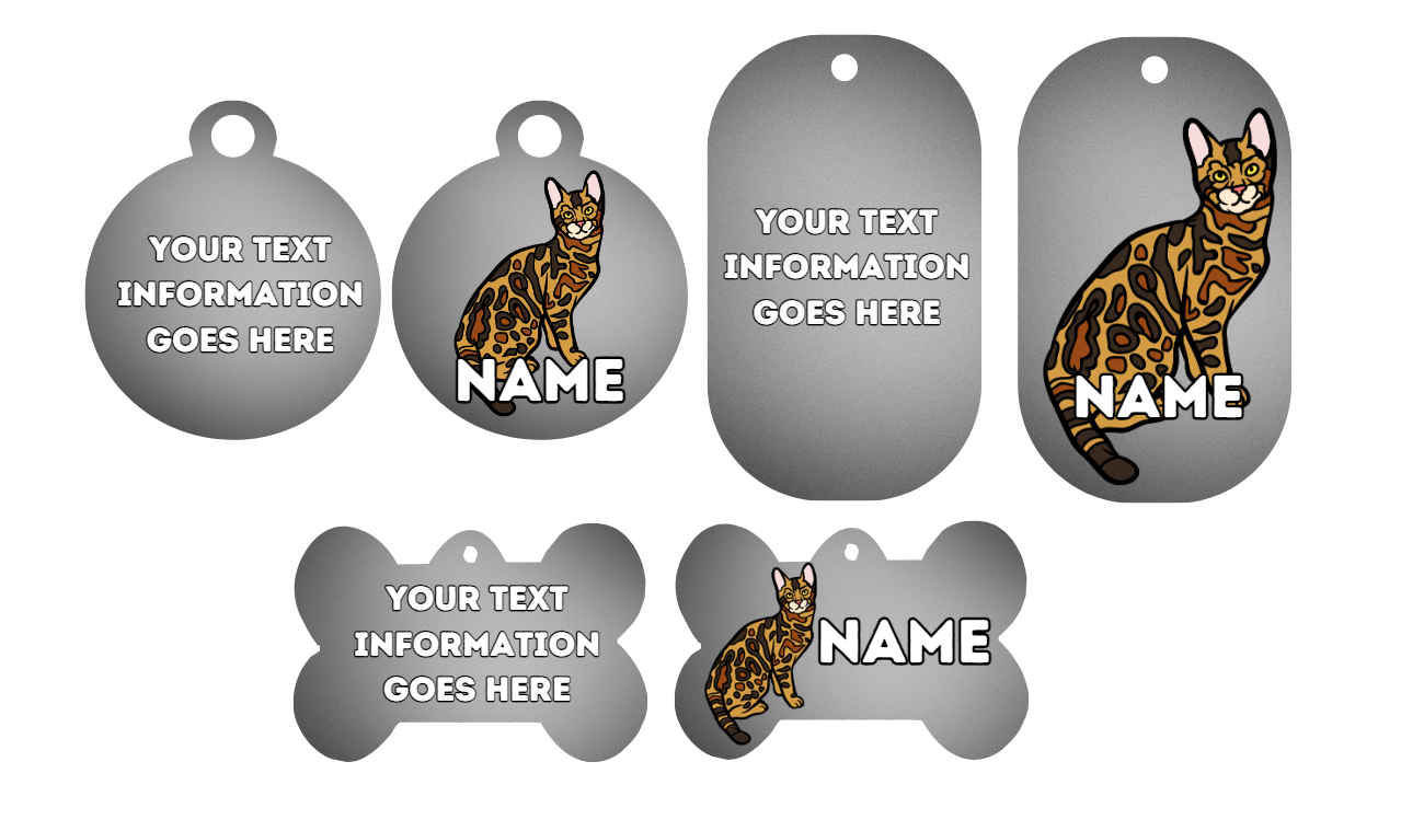 BENGAL Cat Pet Personalised Own Photo Round, Dog Bone, Military Tag