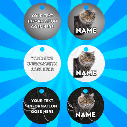 SIBERIAN Cat Pet Personalised Own Photo Round, Dog Bone, Military Tag