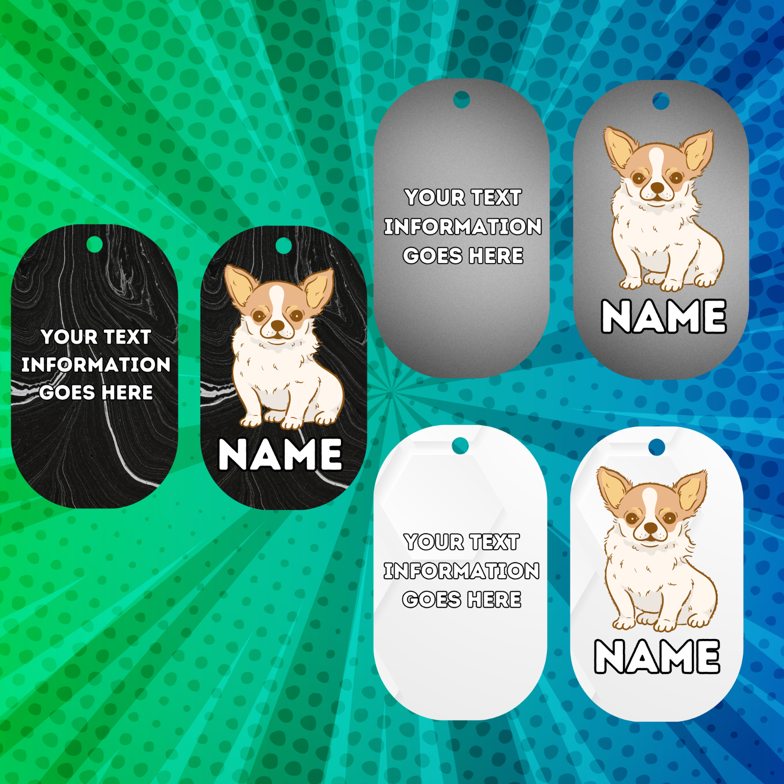 CHIHUAHUA Dog Pet Personalise Own Photo Round, Bone, Military Tag