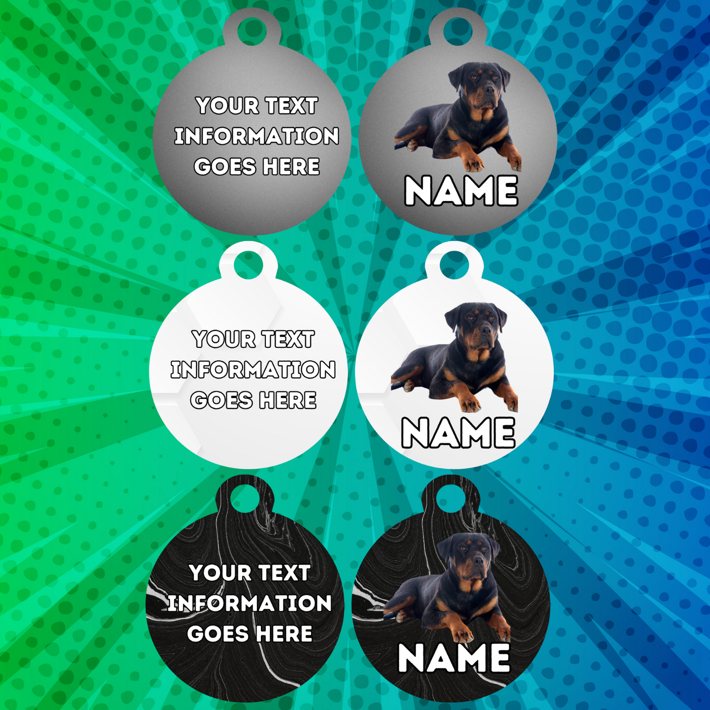 ROTTWEILER Fold Tag Pet Personalised Your Own Photo Rounded