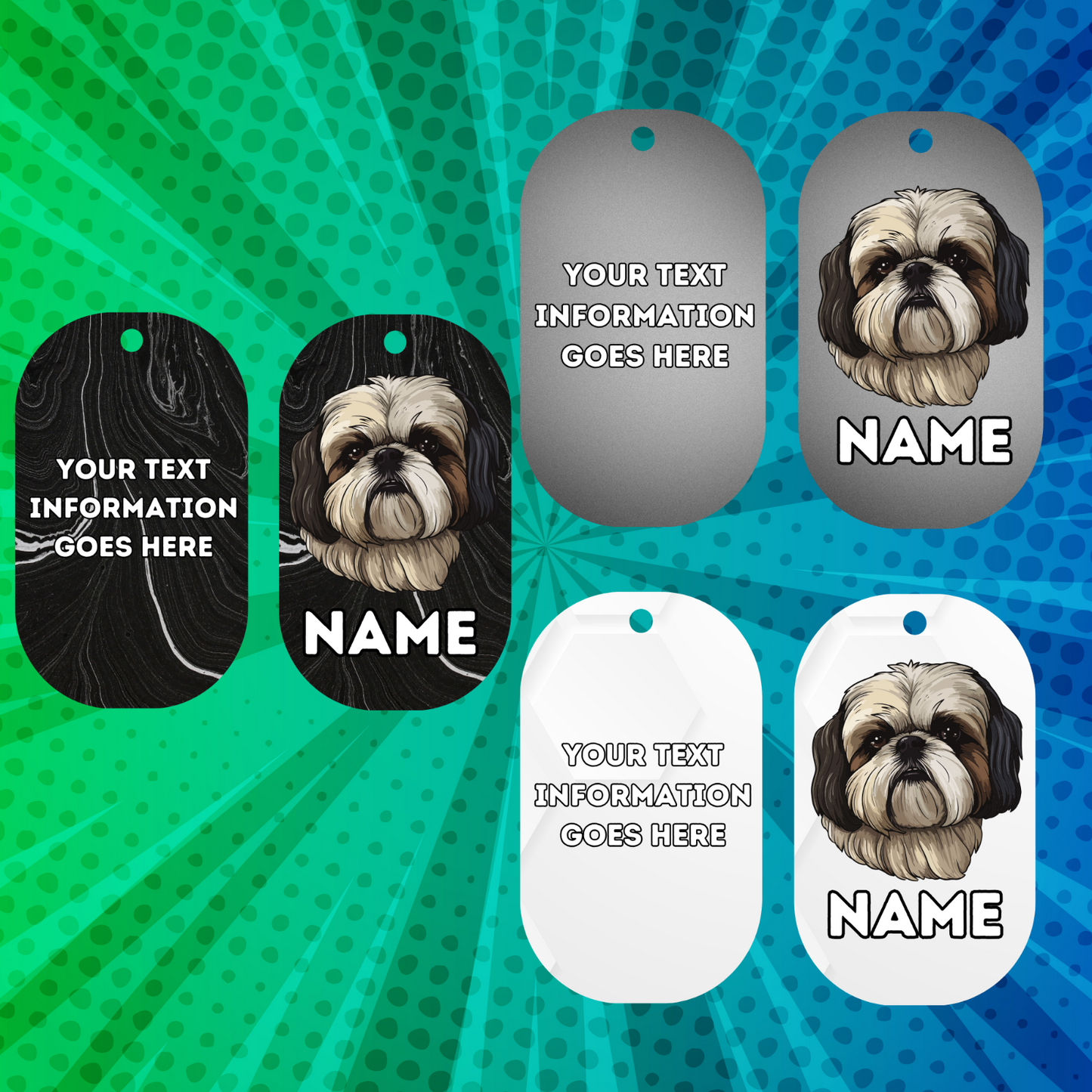 SHIH TZU  Dog Personalised Your Own Photo Round Dog Bone, Military Tag