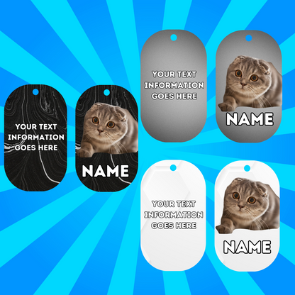 SCOTTISH FOLD  Cat Pet Personalised Own Photo Round, Dog Bone, Military Tag