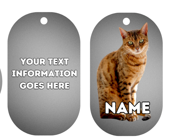 BENGAL Cat Pet Personalised Own Photo Round, Dog Bone, Military Tag