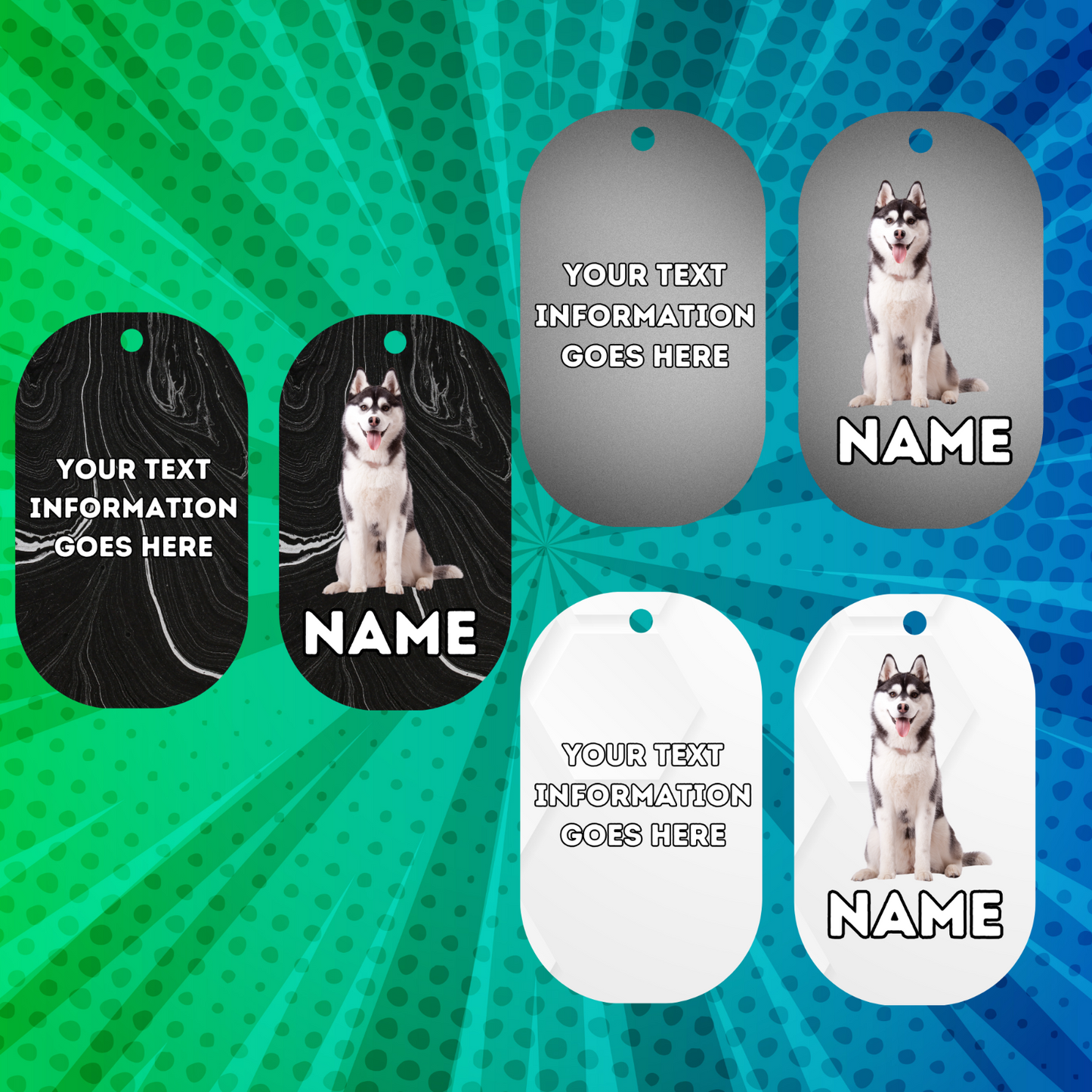 SIBERIAN HUSKY  Dog Personalised Your Own Photo Round Dog Bone, Military Tag