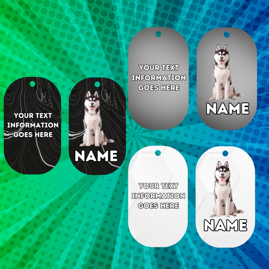 SIBERIAN HUSKY  Dog Personalised Your Own Photo Round Dog Bone, Military Tag