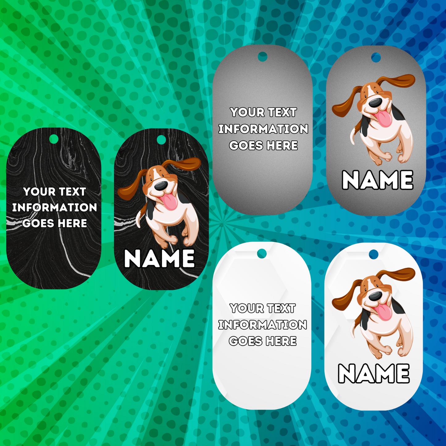 BASSET HOUND TAG Dog Pet Personalise Own Photo Round, Bone, Military Tag