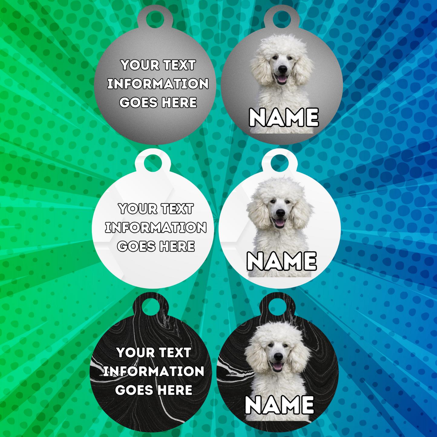 POODLE Fold Tag Pet Personalised Your Own Photo Rounded