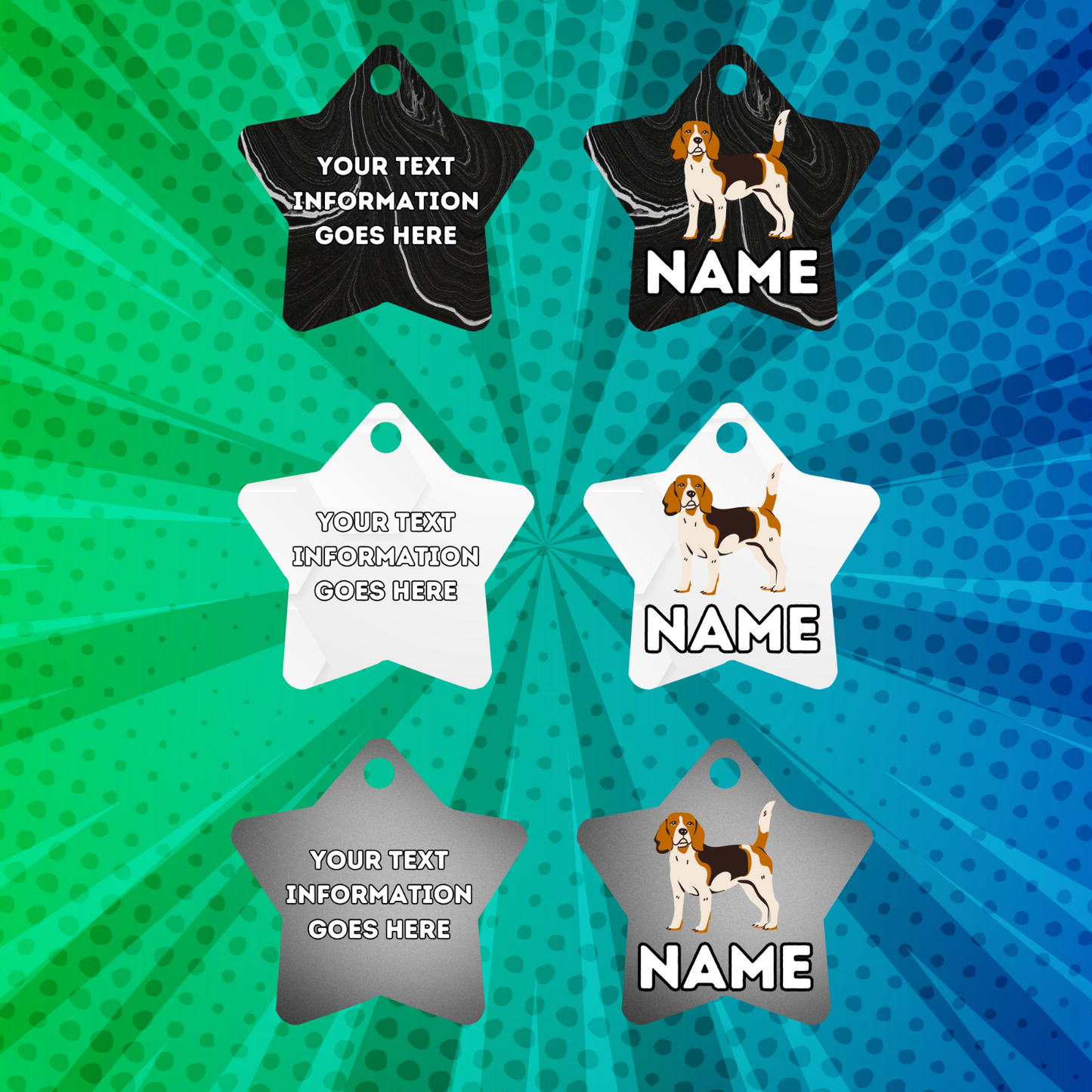 BEAGLE TAG Dog Pet Personalised Your Own Photo STAR Shape Tag