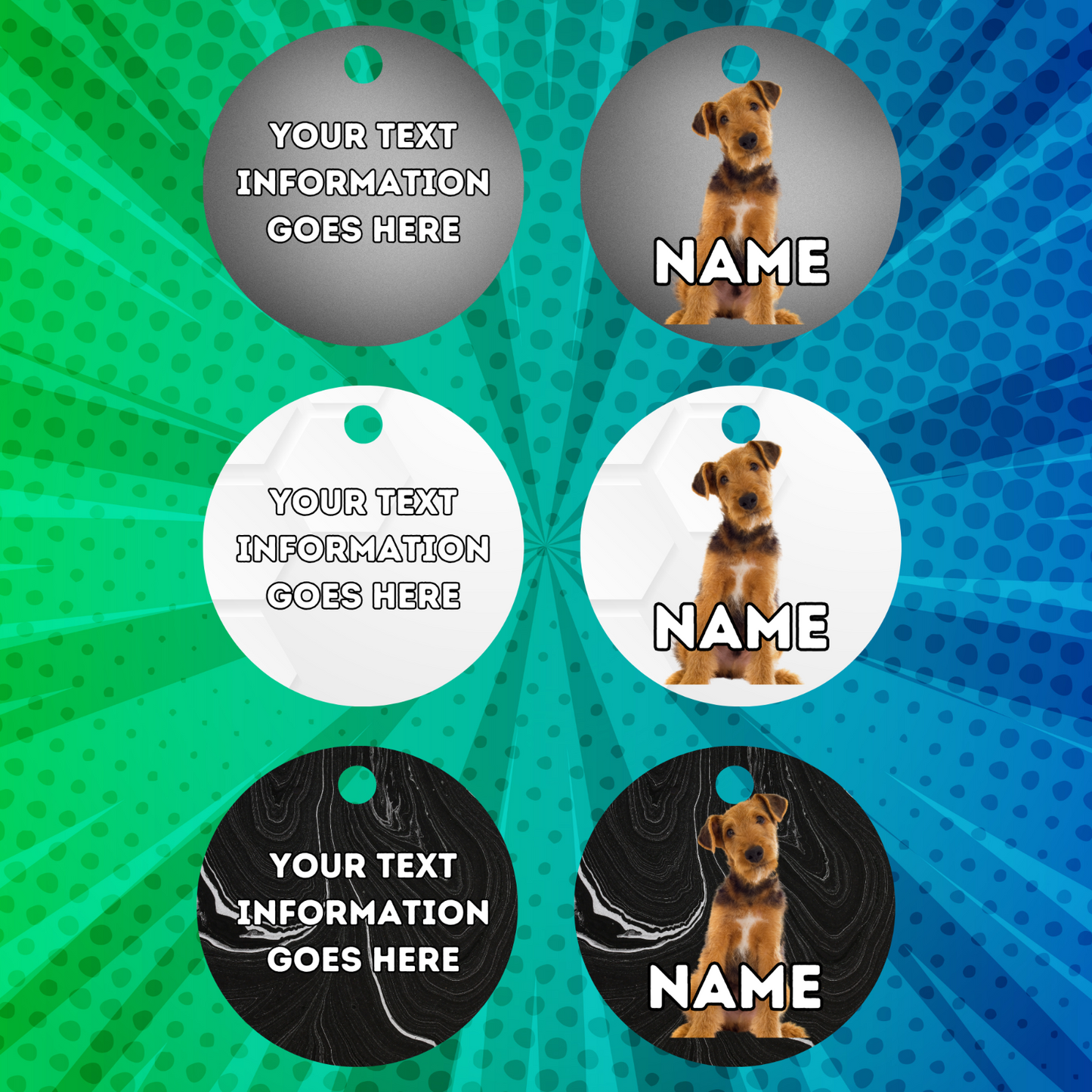 AIREDALE TERRIER TAG Dog Pet Personalised Your Own Photo Round