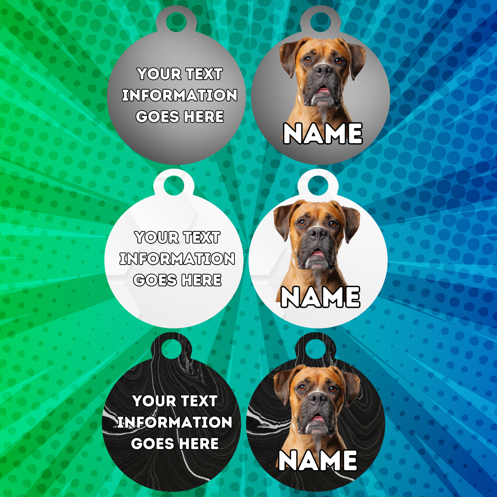 BOXER Dog Pet Personalise Own Photo Round, Bone, Military Tag