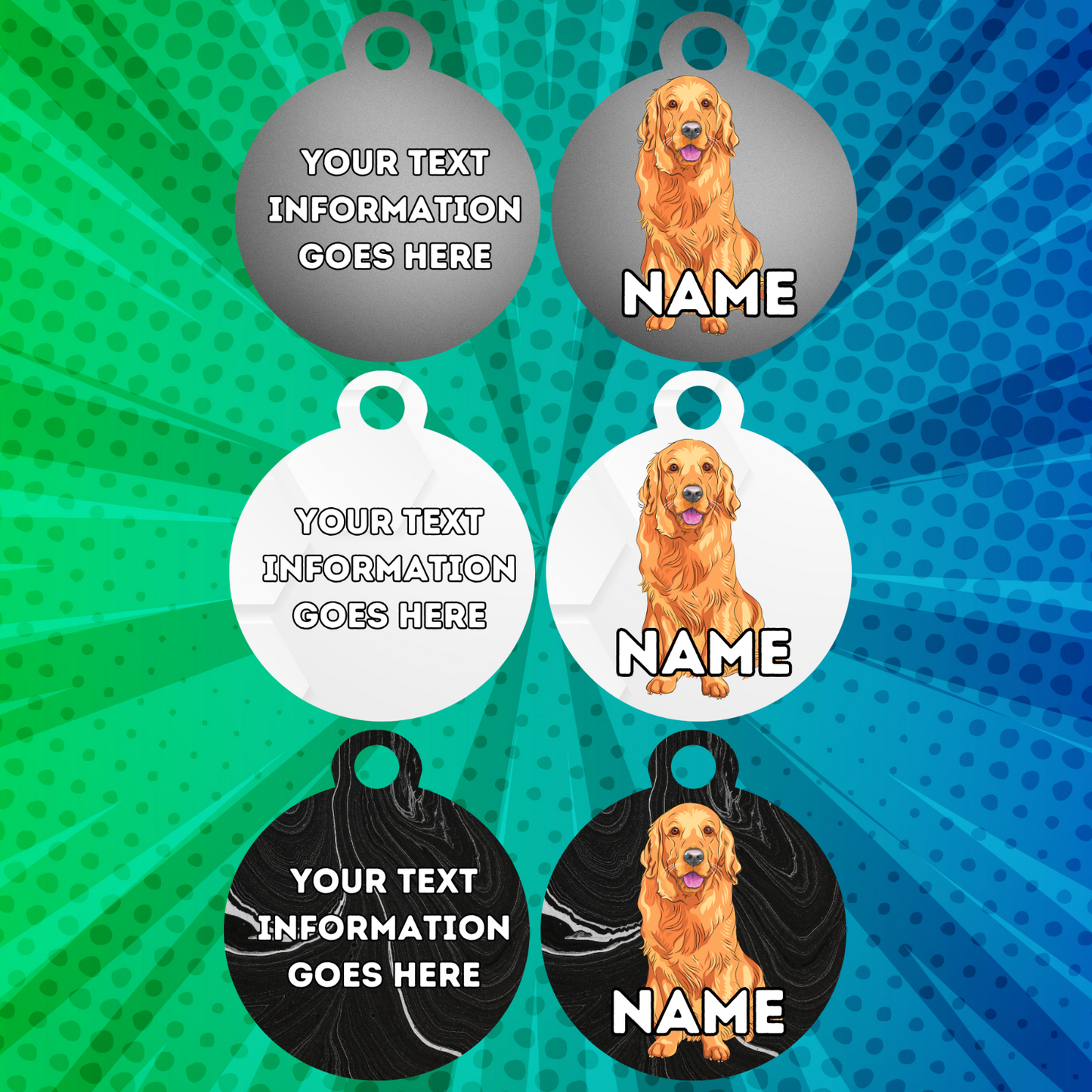 GOLDEN RETRIEVER Dog Pet Personalise Own Photo Round, Bone, Military Tag